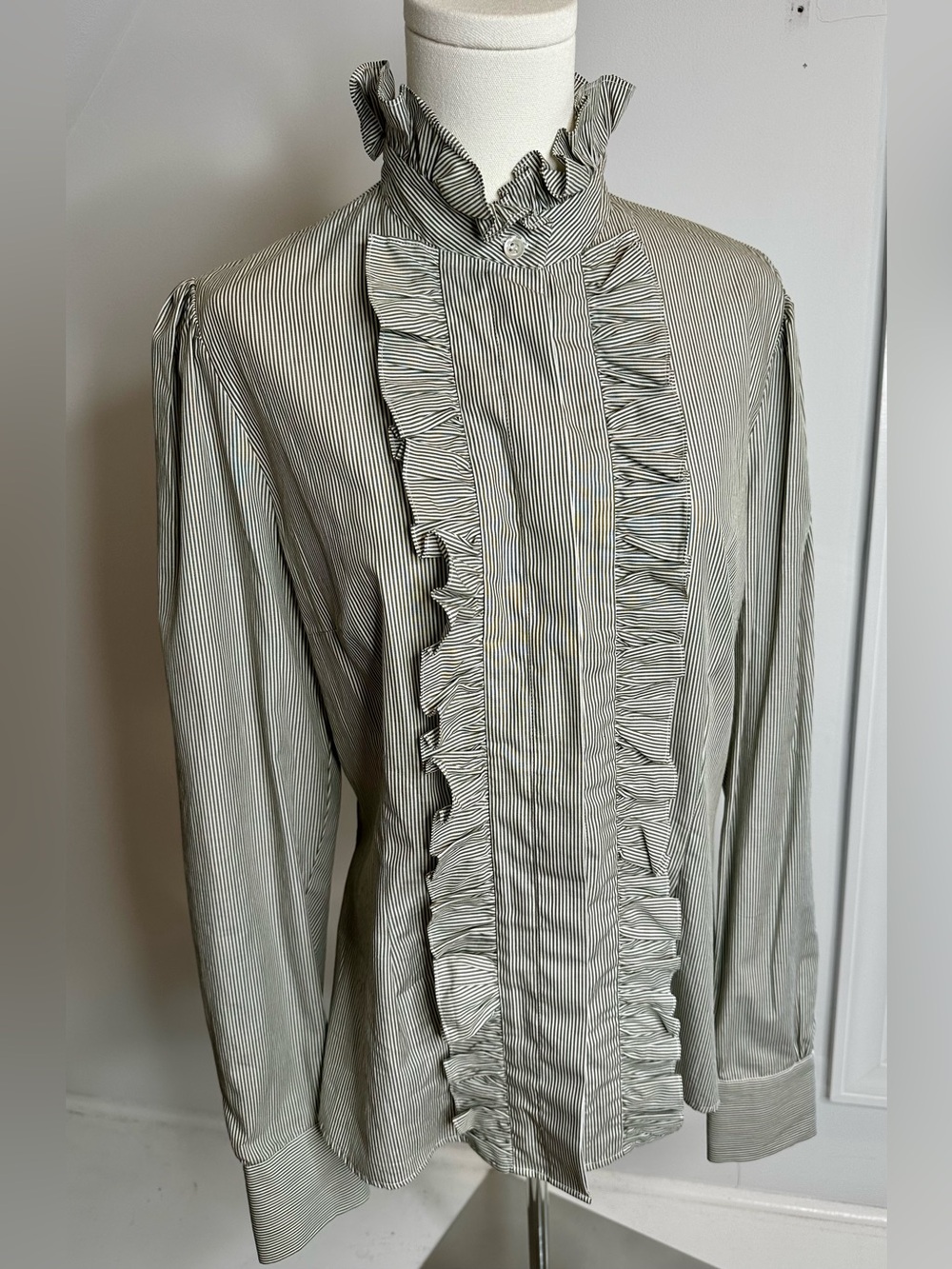 ALEXACHUNG SS18 Ruffle Pinstripe Cotton Blouse US 12